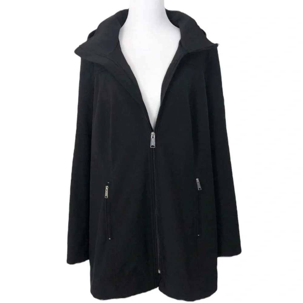 ANDREW MARC Waterproof Softshell Zip Front Trench Coat in Classic Black Size S